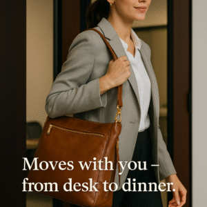 Luxury handcrafted genuine leather shoulder bag made in Oman by HANA GCC – brown color