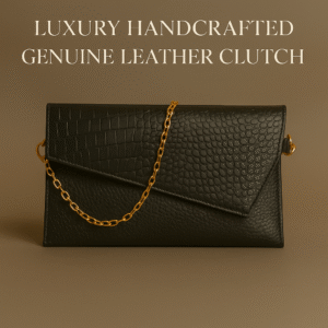 Luxury handcrafted python-textured leather clutch with gold chain strap – Hana GCC