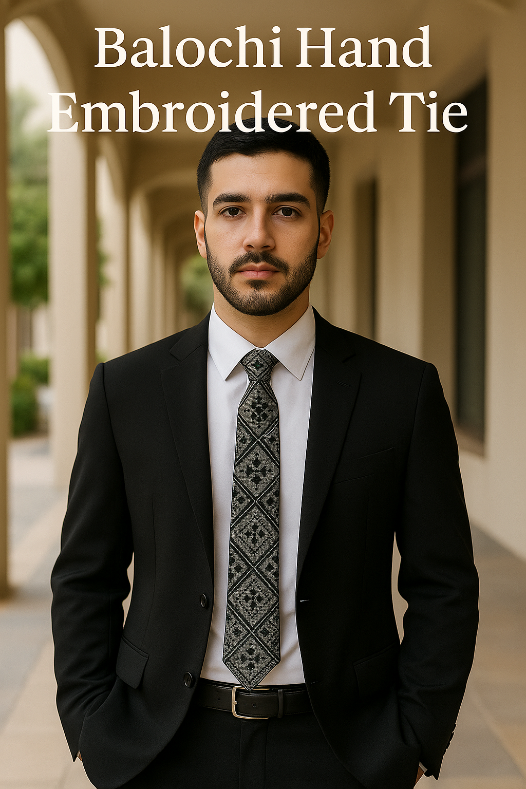 👔 Handmade Silk Baluchi Tie – 2 Colors Available | Luxury Tribal Embroidery | Hana GCC
