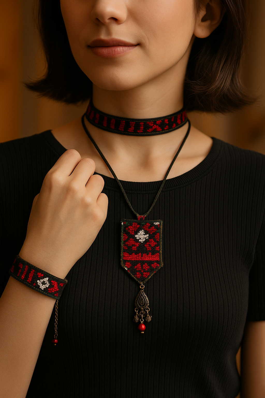🔴 Baluch Rouge – Statement Set | Handcrafted Tribal Cuff Bracelet by Hana GCC