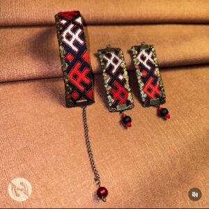 Handmade Baluchi Rouge tribal cuff bracelet – red black white embroidery – Hana GCC